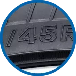 Tyre sidewall showing the size markings